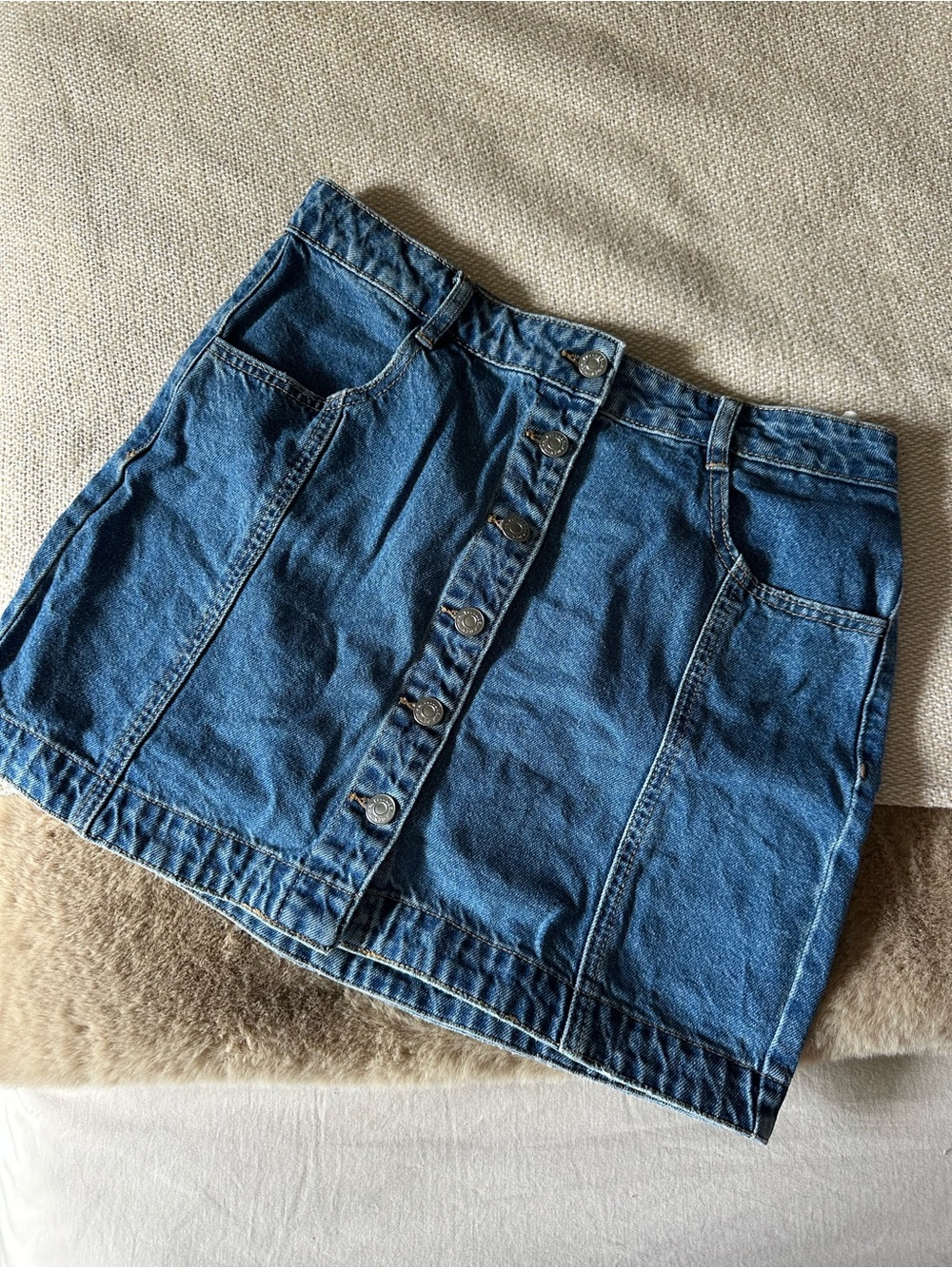 Denim Button Up Mini Skirt, Size L